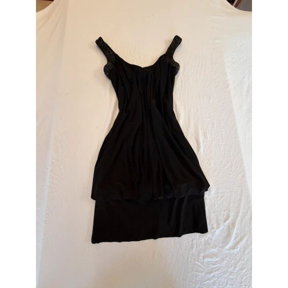 Eliza J New York Womens Size 8 Black Beaded Shoulder Strap Bubble Hem Mini Dress